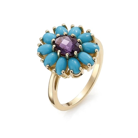 Pierścionek z ametystem i turkusem