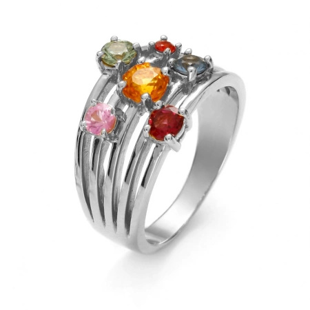 Pierścionek z szafirami i rodolitem