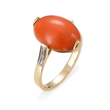 Pierścionek z koralem i brylantami