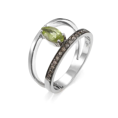 Pierścionek z oliwinem i brylantami koniakowymi