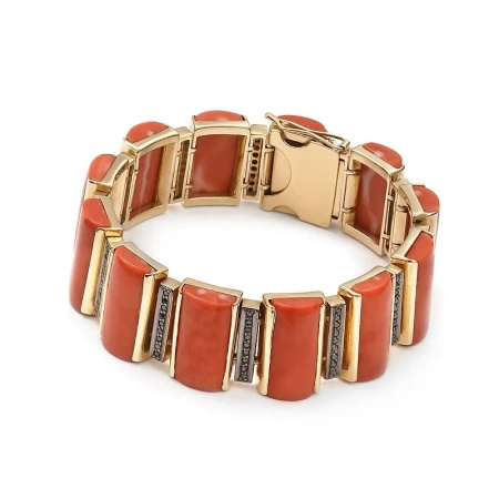 Bransoletka z koralem i czarnymi brylantami