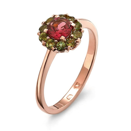Pierścionek z rodolitem i turmalinami