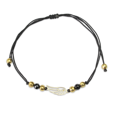 Bransoletka złota na sznurku Au 585 - skrzydełko