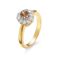 Pierścionek z koniakowym brylantem i brylantami