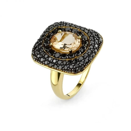 Pierścionek z morganitem i czarnymi brylantami