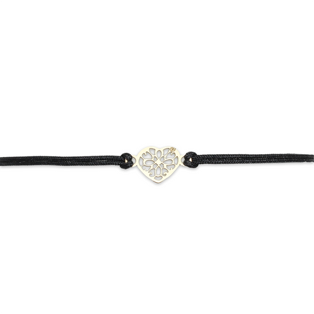 Bransoletka złota na sznurku Au 585 - ażurowe serce