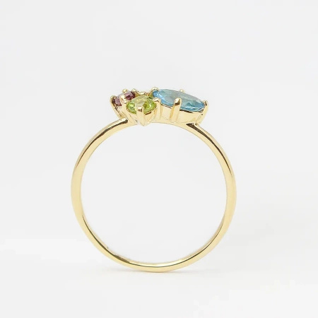 Pierścionek z topazem, cytrynem, szmaragdem i rodolitem