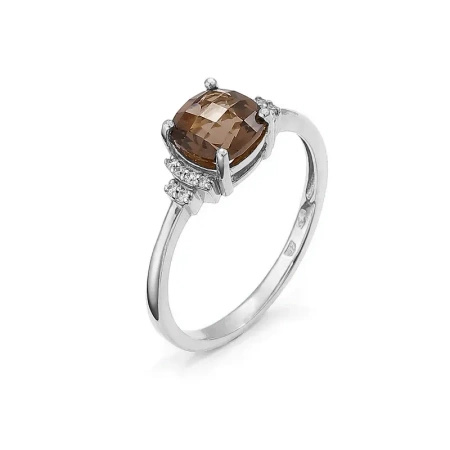 Pierścionek z kwarcem dymnym i brylantami