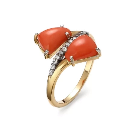 Pierścionek z koralem i cyrkoniami