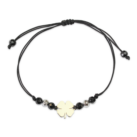 Bransoletka złota na sznurku Au 585 - koniczynka