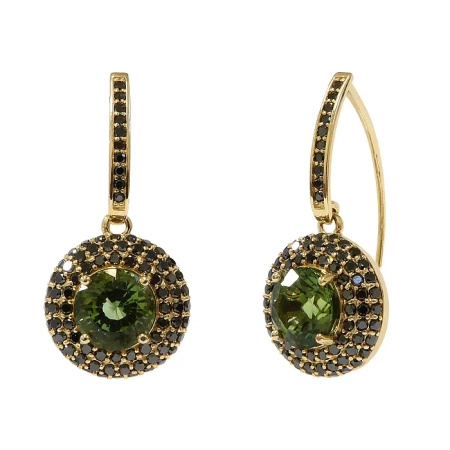 Kolczyki z turmalinem i czarnymi brylantami