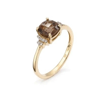 Pierścionek z kwarcem dymnym i brylantami