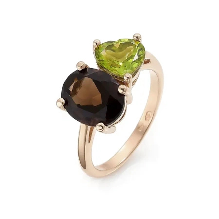 Pierścionek z kwarcem  dymnym i oliwinem