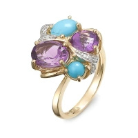 Pierścionek z  ametystem, turkusem i brylantami
