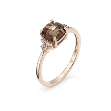 Pierścionek z kwarcem dymnym i brylantami