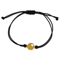 Bransoletka złota na sznurku Au 585 - kółko z wyciętym sercem