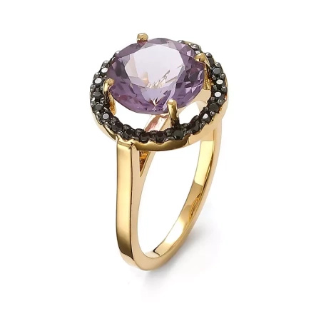 Pierścionek z ametystem i czarnymi brylantami