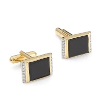 Złote spinki do mankietów z onyksem i brylantami