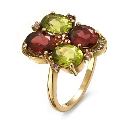 Pierścionek z szafirami mix, oliwinami i rodolitami