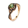 Pierścionek z turmalinem i czarnymi oraz koniakowymi  brylantami