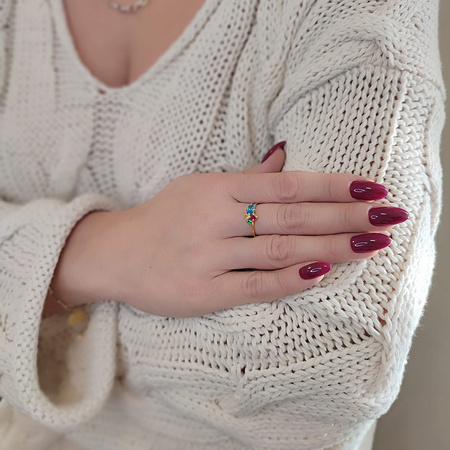 Pierścionek z topazem, cytrynem, szmaragdem i rodolitem