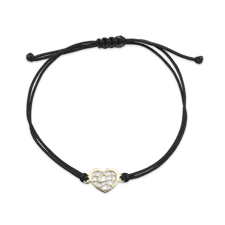 Bransoletka złota na sznurku Au 585 -  ażurowe serce