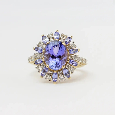 Pierścionek z tanzanitem i brylantami