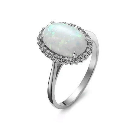 Pierścionek z opalem syntetycznym i cyrkoniami