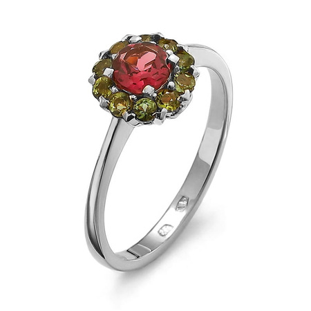 Pierścionek z rodolitem i turmalinami