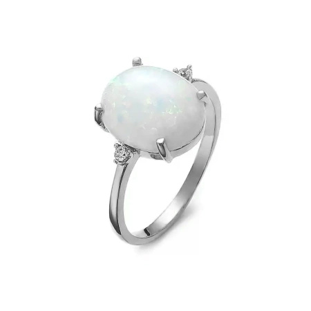 Pierścionek z opalem syntetycznym i cyrkoniami