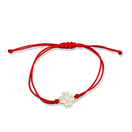 Bransoletka złota na sznurku Au 585 - złota koniczynka