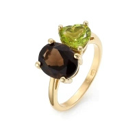 Pierścionek z kwarcem  dymnym i oliwinem
