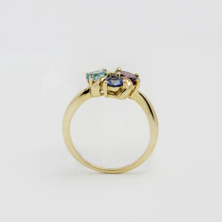 Pierścionek z rodolitem,  szafirem i topazem