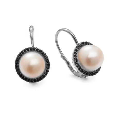 Kolczyki z perłą i czarnymi brylantami