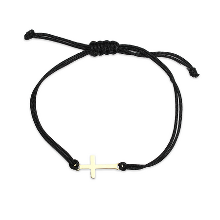 Bransoletka złota na sznurku Au 585 - krzyżyk