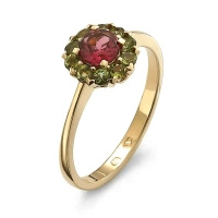 Pierścionek z rodolitem i turmalinami