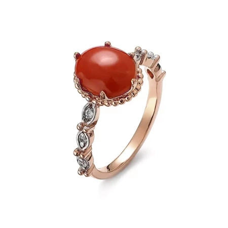 Pierścionek z koralem i cyrkoniami