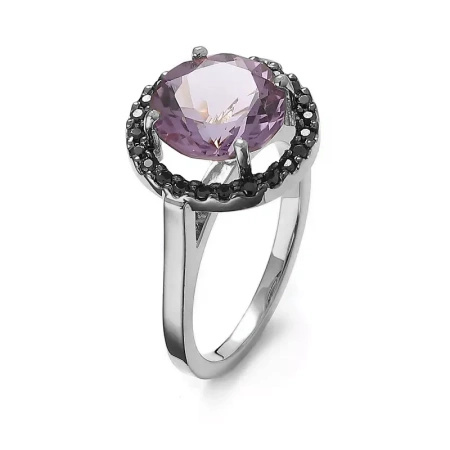 Pierścionek z ametystem i czarnymi brylantami