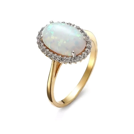 Pierścionek z opalem syntetycznym i cyrkoniami