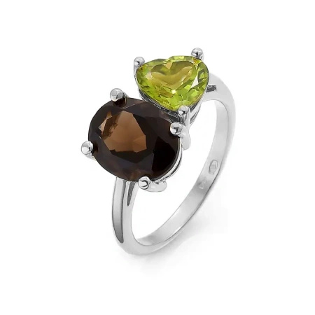 Pierścionek z kwarcem  dymnym i oliwinem