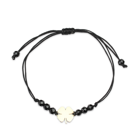 Bransoletka złota na sznurku Au 585 - koniczynka