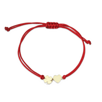 Bransoletka złota na sznurku Au 585 - serce i koniczynka