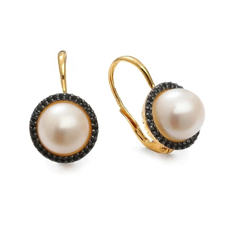 Kolczyki z perłą i czarnymi brylantami