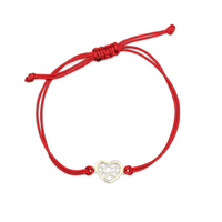 Bransoletka złota na sznurku Au 585 - ażurowe serce