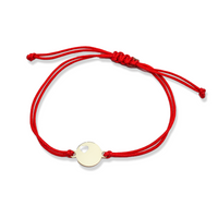 Bransoletka złota na sznurku Au 585 - kółko z wyciętym sercem