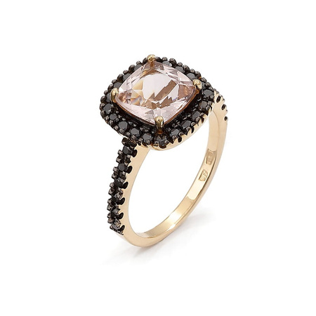 Pierścionek z morganitem i czarnymi brylantami