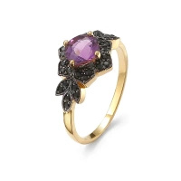 Pierścionek z ametystem i czarnymi brylantami