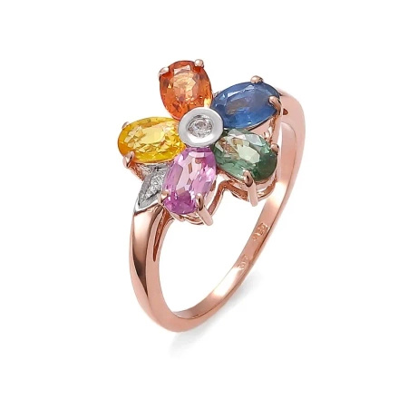 Pierścionek z szafirami mix i brylantami