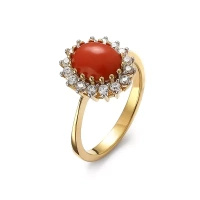 Pierścionek z koralem i cyrkoniami