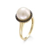 Pierścionek z perłą i czarnymi brylantami